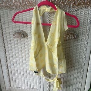 Realisation Par Yellow Embroidered Halter Top